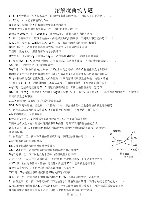 人教版九年级下册溶解度曲线专题习题(无答案)