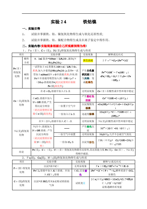 无机化学实验第四版实验2铁钴镍