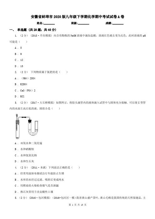 安徽省蚌埠市2020版九年级下学期化学期中考试试卷A卷