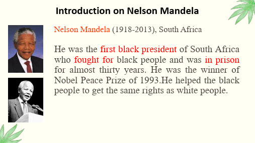 高中英语必修一Unit5 Nelson Mandela reading 公开课优质课件