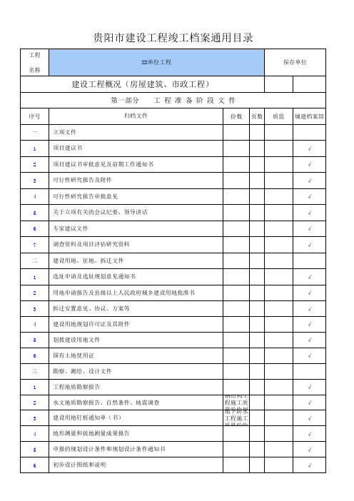 贵阳市建设工程竣工档案通用目录