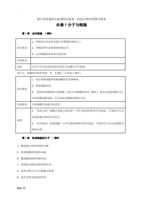 浙江新课程高中生物学科必修部分教学要求人教版