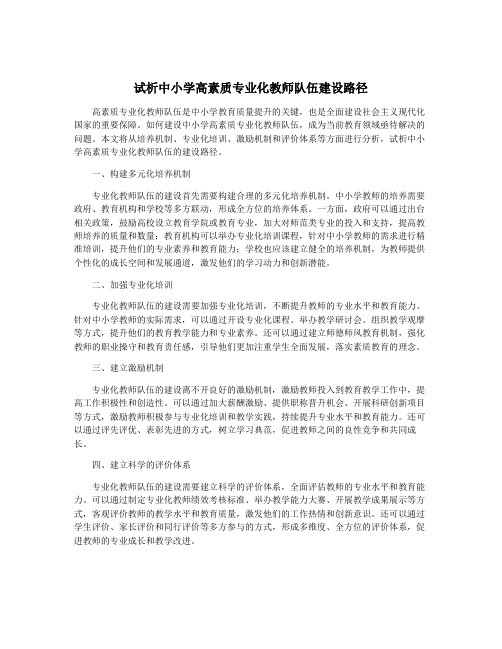 试析中小学高素质专业化教师队伍建设路径