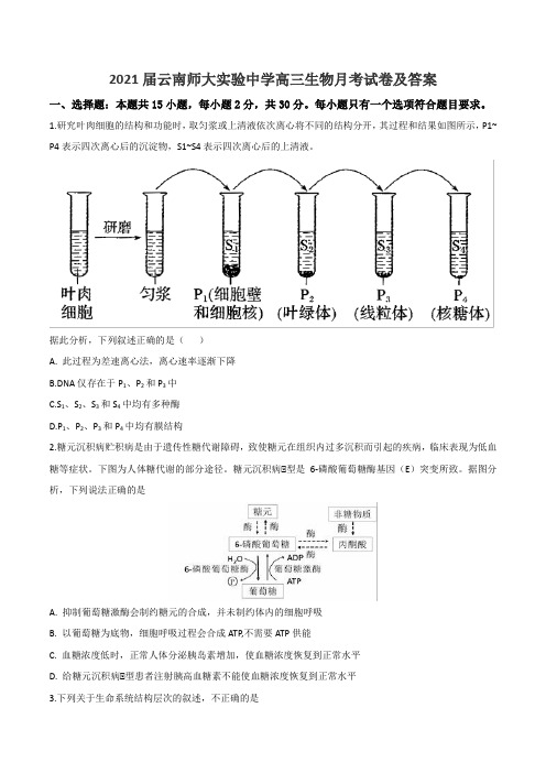 2021届云南师大实验中学高三生物月考试卷及答案