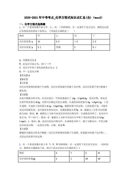 2020-2021年中考考点_化学方程式知识点汇总(全)(word)