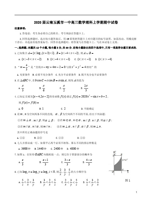 2020届云南玉溪市一中高三数学理科上学期期中试卷附答案详析