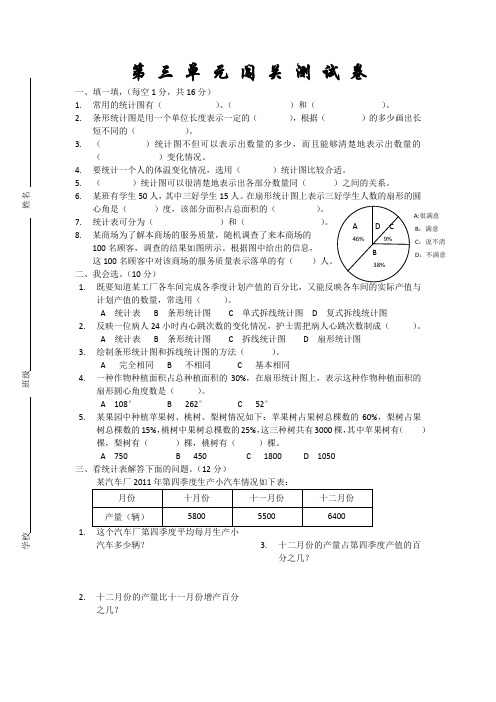 六年级下册第 三 单 元 闯 关 测 试 卷