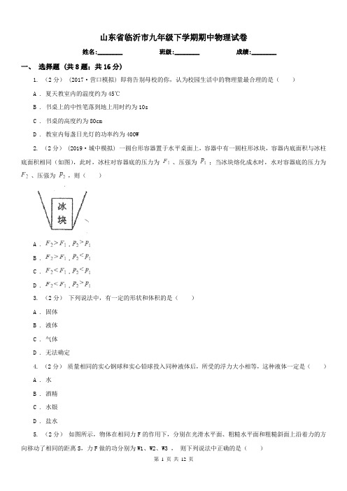 山东省临沂市九年级下学期期中物理试卷