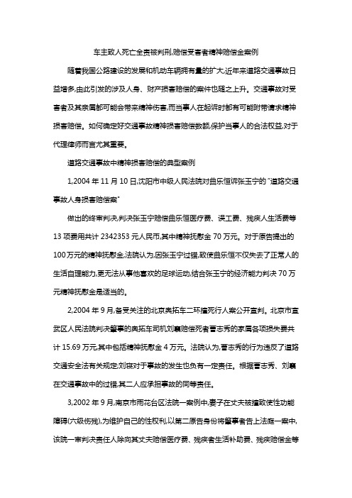 车主致人死亡全责被判刑,赔偿受害者精神赔偿金案例