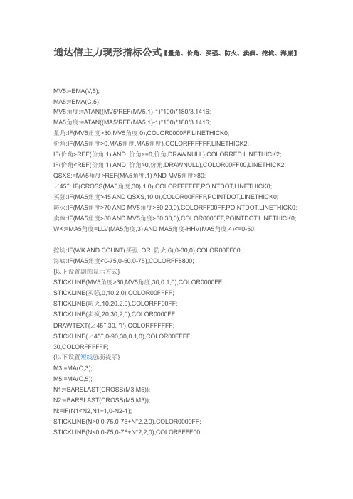 【指标公式源码下载】通达信主力现形指标公式【量角、价角、买强、防火、卖疯、挖坑、海底】
