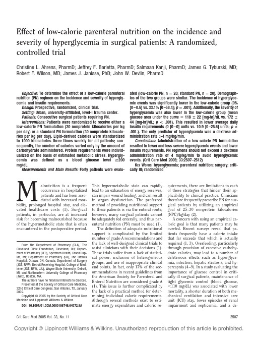 Effect of low-calorie parenteral nutrition on the incidence and severity of hyperglycemia