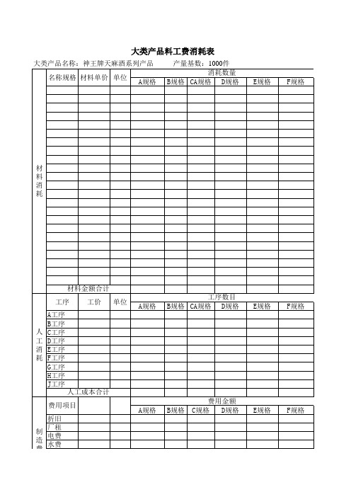 大类产品料工费消耗表