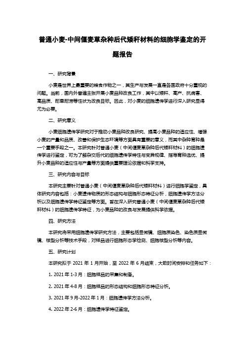 普通小麦-中间偃麦草杂种后代矮秆材料的细胞学鉴定的开题报告