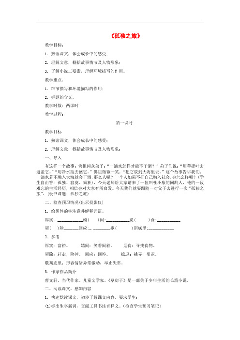 九年级语文上册 3.10《孤独之旅》教学设计 新人教版