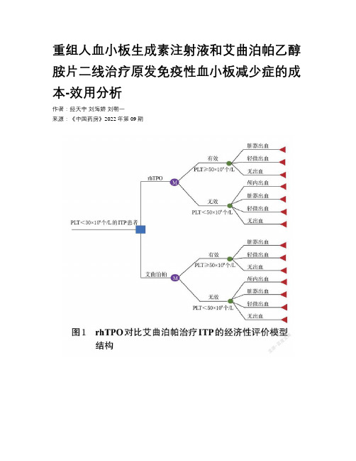 重组人血小板生成素注射液和艾曲泊帕乙醇胺片二线治疗原发免疫性血小板减少症的成本-效用分析