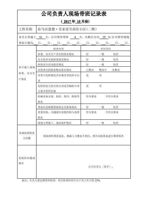 公司领导带班检查记录