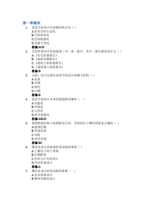 扮靓我的小窝--家居空间设计智慧树知到答案章节测试2023年牡丹江大学