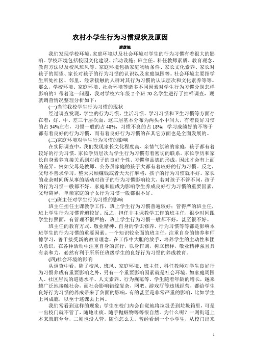 农村小学生行为习惯现状及原因