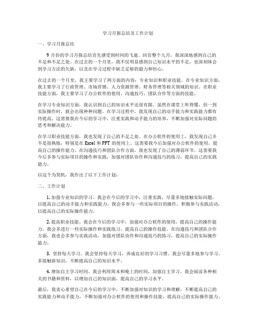 学习月报总结及工作计划