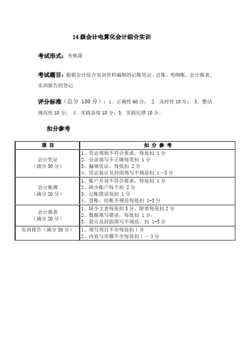 会计综合模拟实训会计电算化会计综合实训考核标准13.1 考核标准