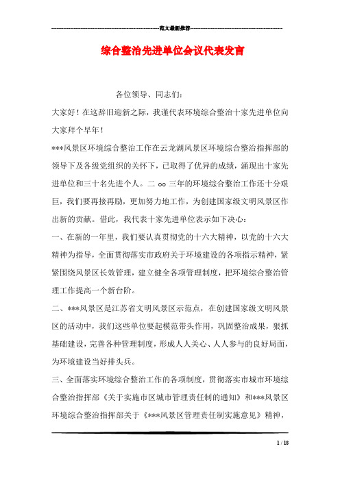 综合整治先进单位会议代表发言