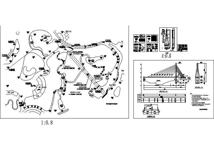大连市动物园斜拉桥CAD全套图纸
