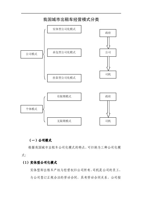 我国城市出租车经营模式分类