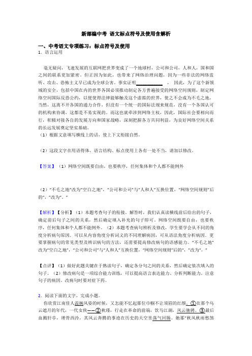 新部编中考 语文标点符号及使用含解析