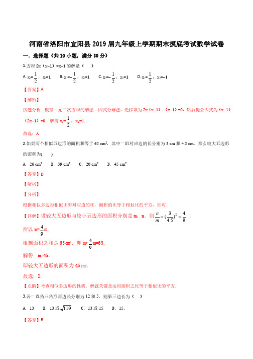 河南省洛阳市宜阳县九年级数学2018-2019学年上学期期末试卷(带答案解析)