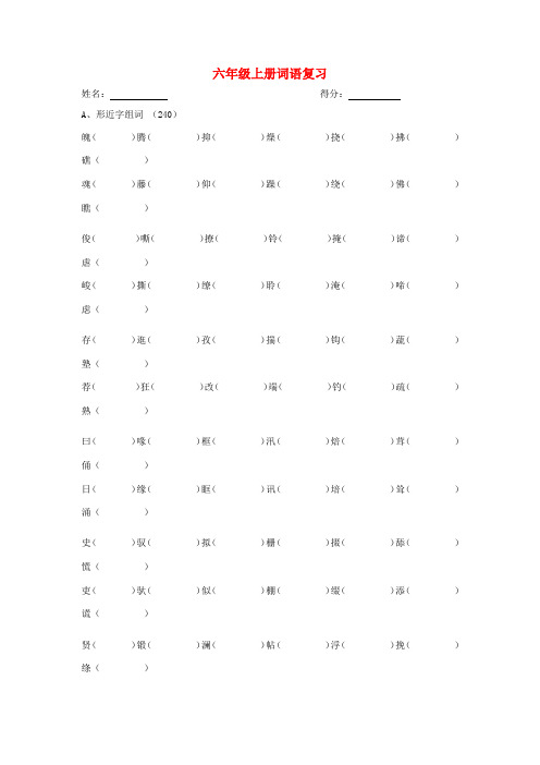 六年级语文上册 词语复习题(无答案) 苏教版