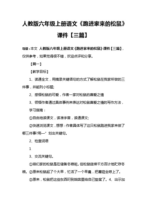 人教版六年级上册语文《跑进家来的松鼠》课件【三篇】