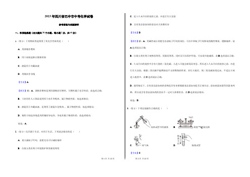 2024年初中升学考试模拟测试卷四川省巴中市中考化学试卷