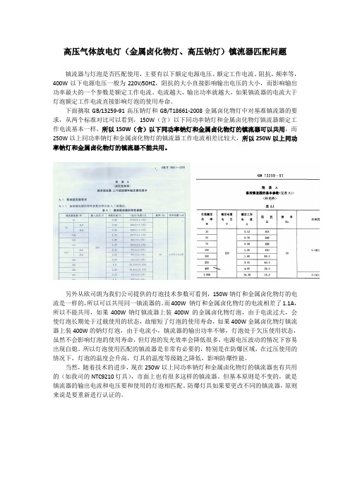 高压气体放电灯镇流器匹配问题