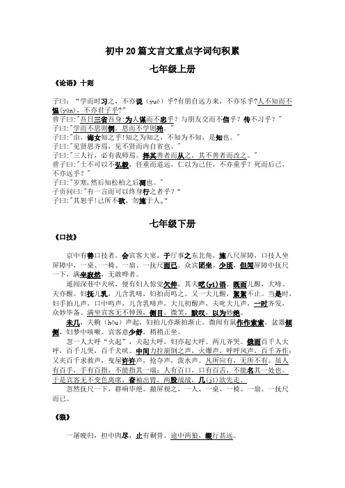 中考20篇文言文重点字词句