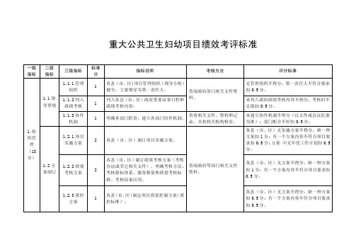 重大公共卫生妇幼项目绩效考评标准