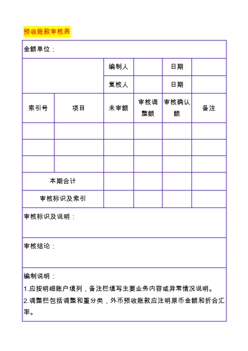 预收账款审核表