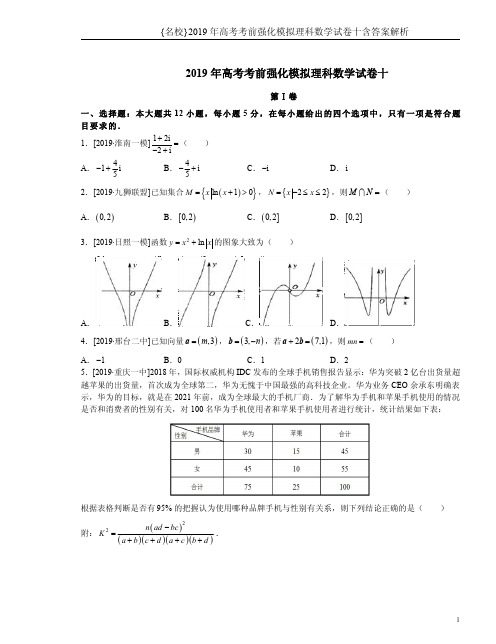 {名校}2019年高考考前强化模拟理科数学试卷十含答案解析