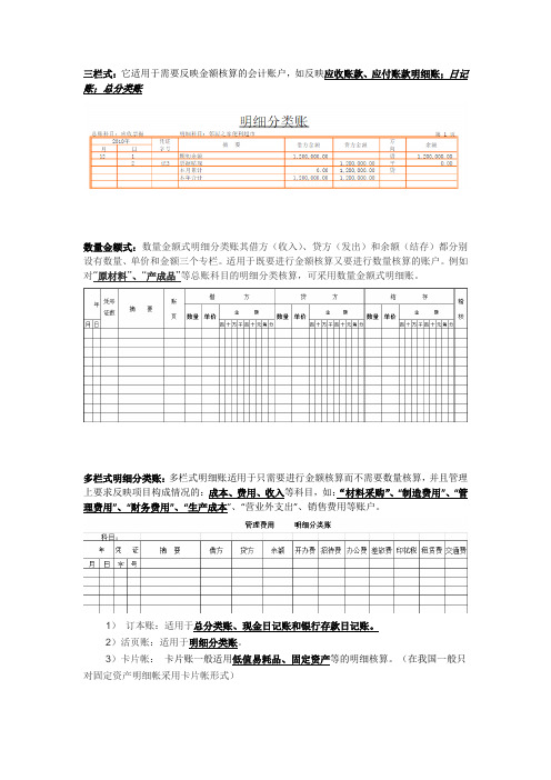 各种账簿及其使用范围