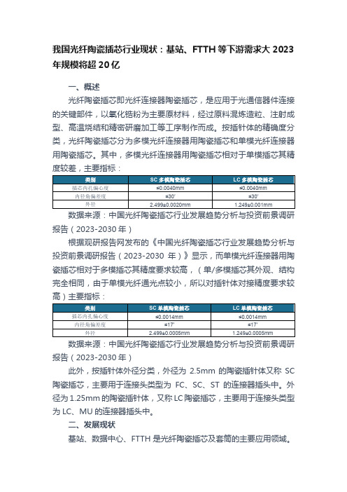 我国光纤陶瓷插芯行业现状：基站、FTTH等下游需求大2023年规模将超20亿