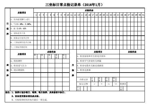 三坐标日常点检记录单