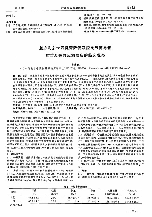 复方利多卡因乳膏降低双腔支气管导管插管及拔管应激反应的临床观察