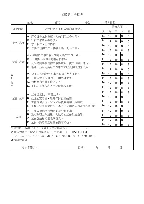 2020年普通员工考核表