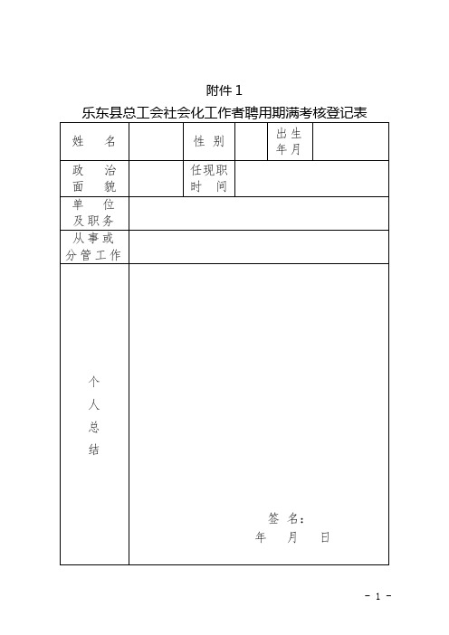 县总工会聘用社会化工作者考核表