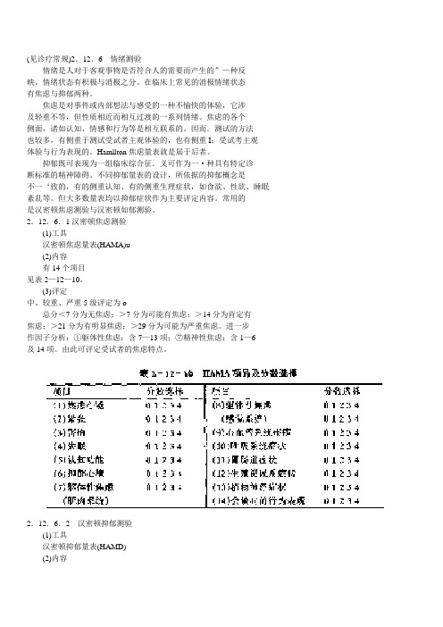 汉密顿抑郁焦虑量表(见诊疗常规)