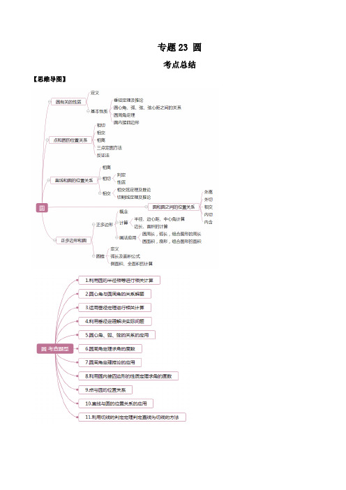 2020年中考数学一轮复习基础考点及题型专题23 圆(解析版)