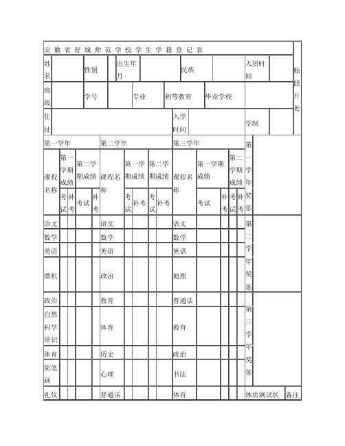 学籍表模版