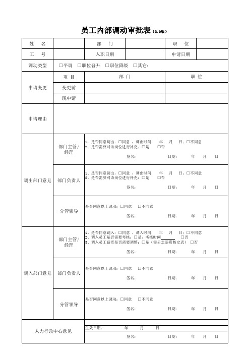 员工内部调动审批表(2.0版)