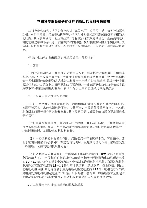 三相异步电动机缺相运行的原因后果和预防措施