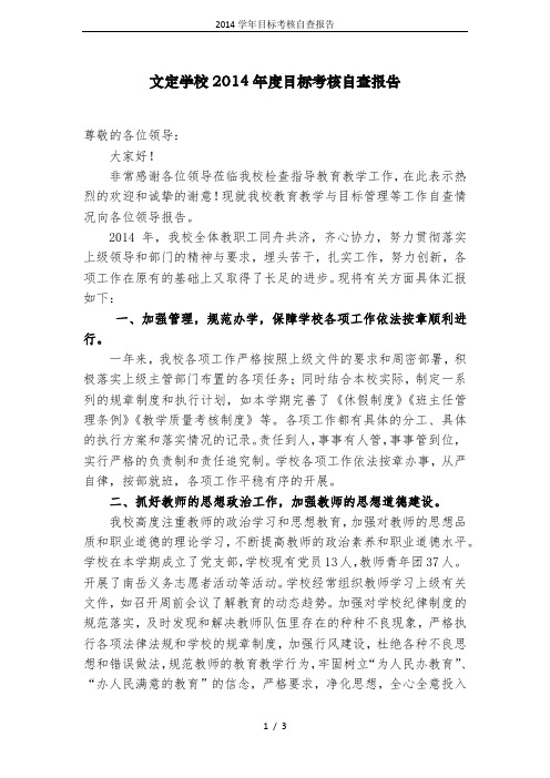2014学年目标考核自查报告