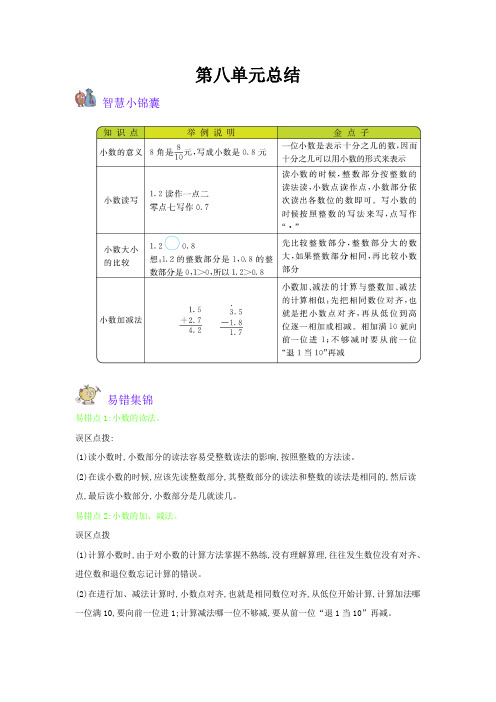 苏教版小学数学三年级下册《第八单元 小数的初步认识》知识点小结